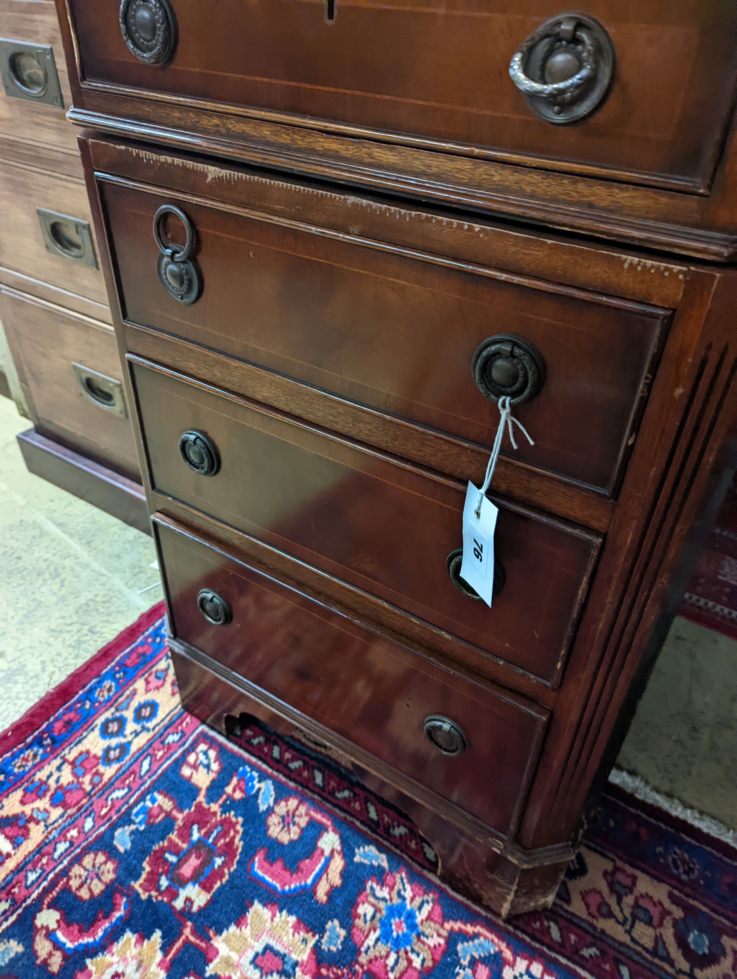 A reproduction George III style mahogany pedestal desk, length 150cm, depth 90cm, height 76cm